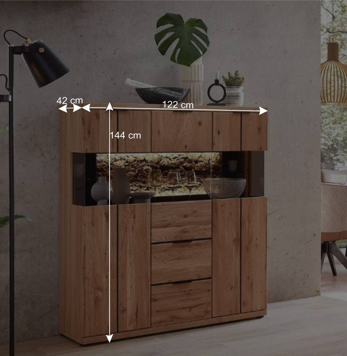Highboard Vitrine in Wildeiche Bianco - Dritos