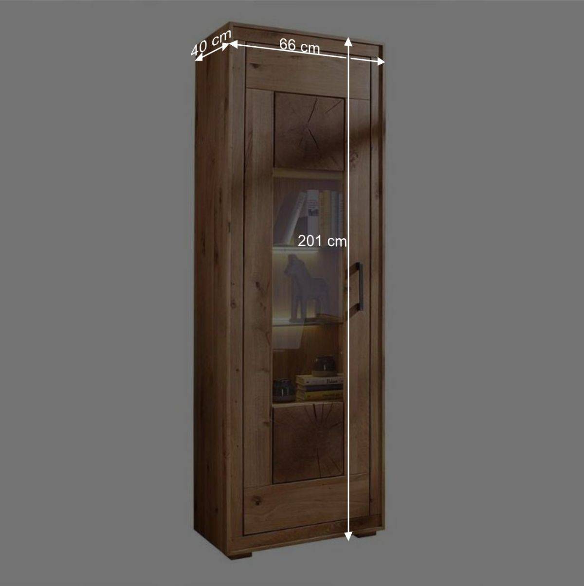 Wildeiche Vitrine Troncon mit 201 cm Höhe