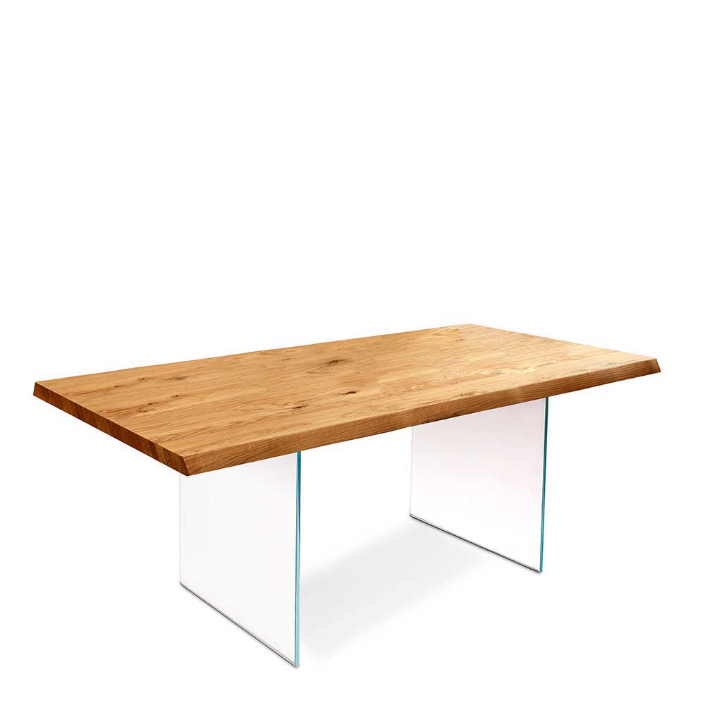 Esstisch Eiche Furnier mit Glas Gestell Rogeria transparent