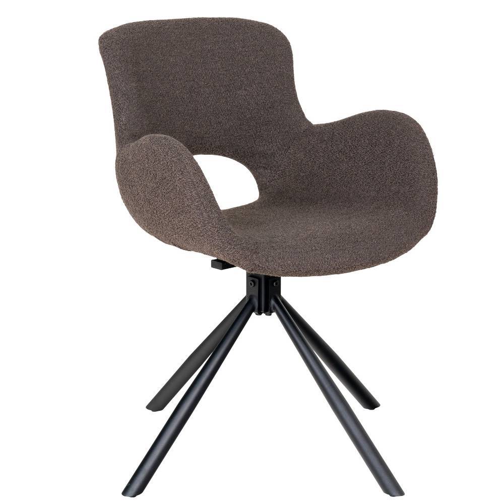Gemütlicher graubrauner Boucle-Drehstuhl im 2er Set mit schwarzem Spinnengestell für Esszimmer – Levisa