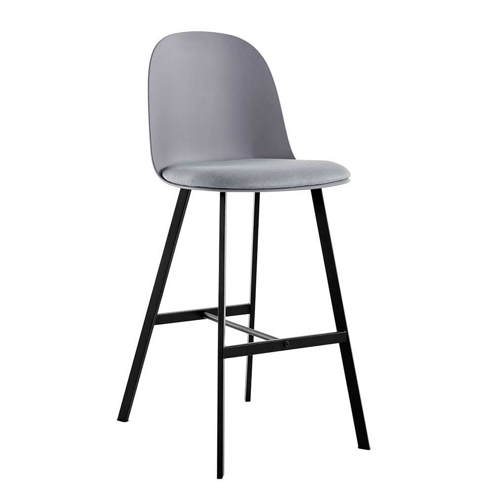 Grauer Schalensitz Barstuhl mit gepolsterter Sitzfläche und schwarzem Metallgestell, 2er Set – Santiago