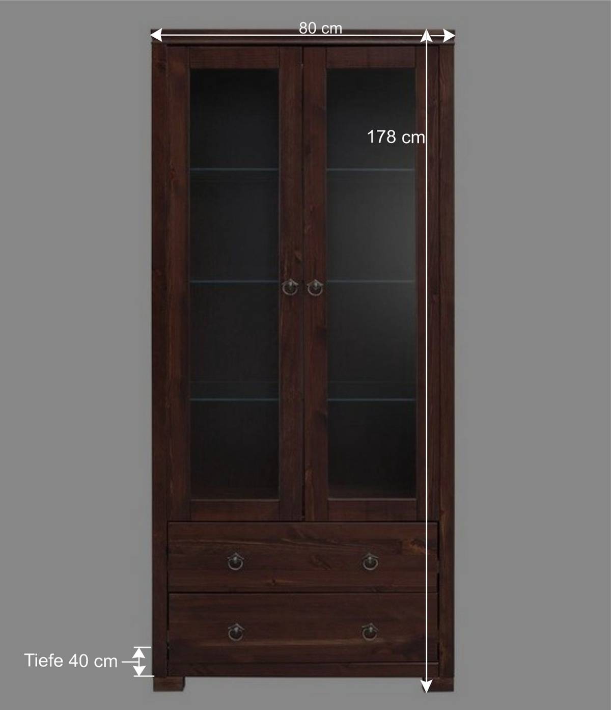 80x178x40 Vitrine mit 2 Schubladen - Luvin
