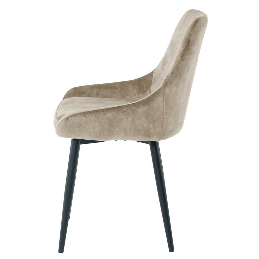 Beiger Samt Polsterstuhl in Seitenansicht, elegantes Design für Esszimmer und Küche – Nafissa
