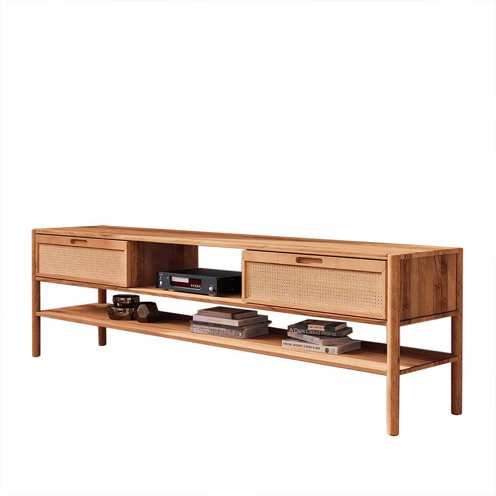 TV Lowboard aus Wildbuche & Rattan - Indrya