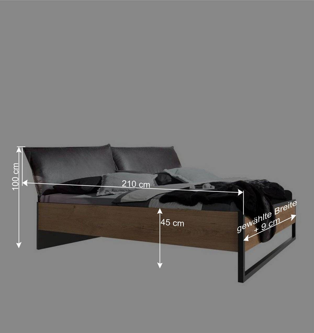 Doppelbett mit Kopfteil in Kissenoptik - Bram