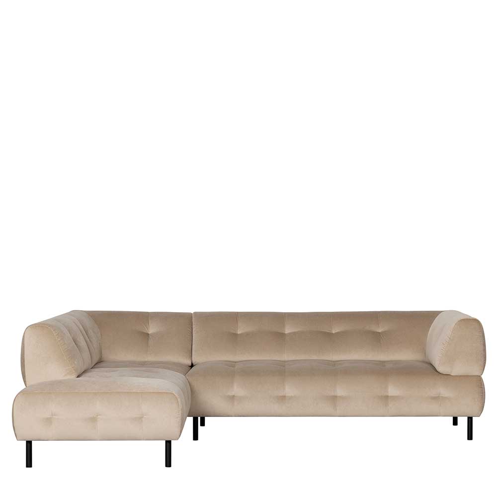 Ecksofa in Creme Samt mit linker Recamiere und schwarzen Beinen für das Wohnzimmer – Montreneva