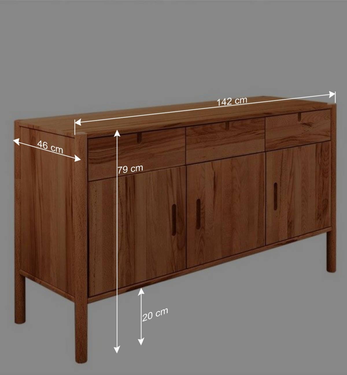 142x79x46 Anrichte mit drei Schubladen - Indrya