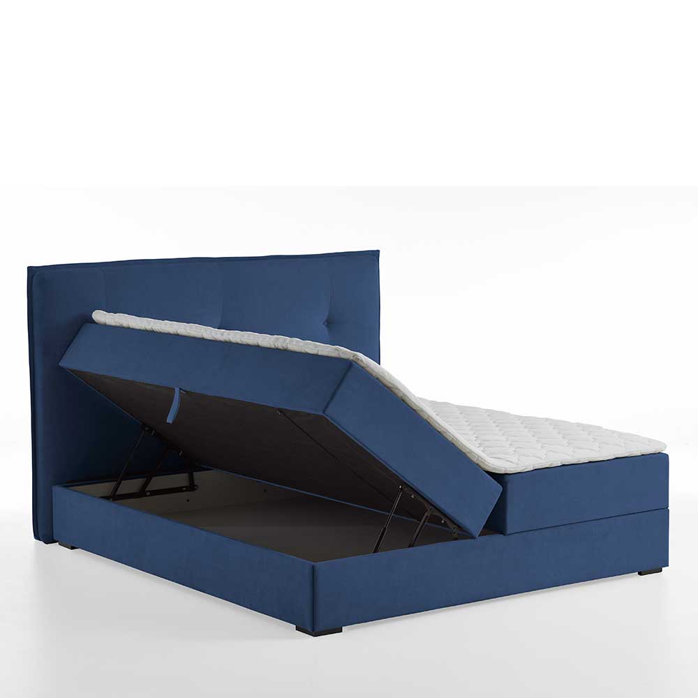 Boxbett Stauraumbett in Blau Webstoff - Vinkoja