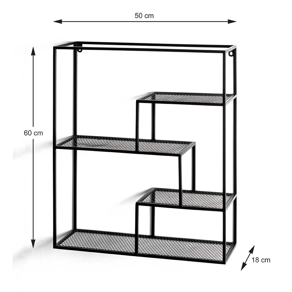 50x60x18 Wandregal aus Metall in Schwarz - Dariano