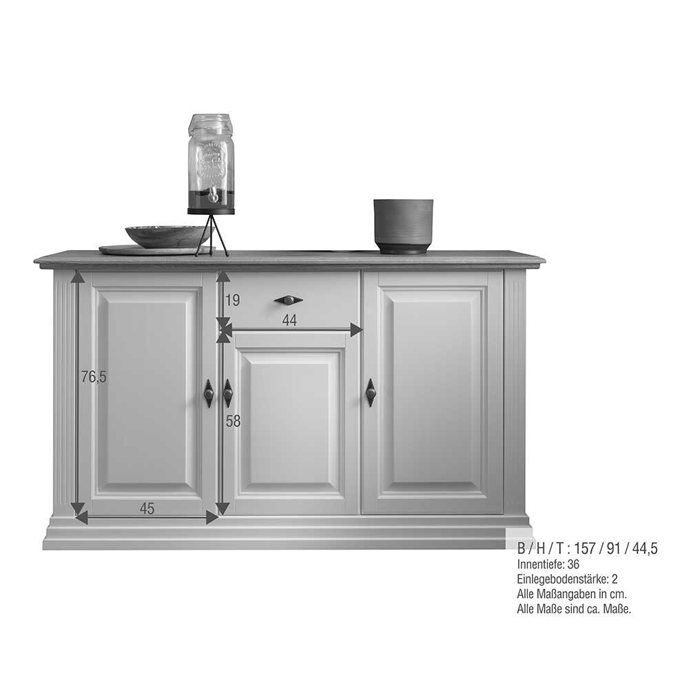 157x91x45 Landhaus Kommode in Weiß & Eiche - Henry
