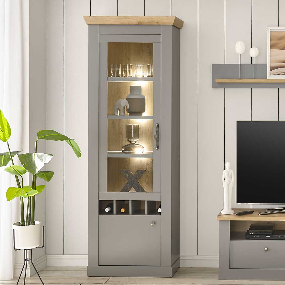 Country Vitrine in Lichtgrau & Eiche Optik - Buleta