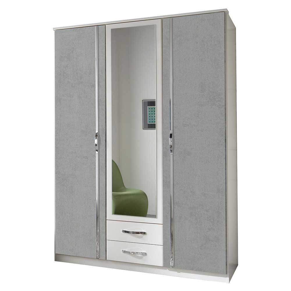 Kleiderschrank in Weiß & Beton Optik Hell - Hotti