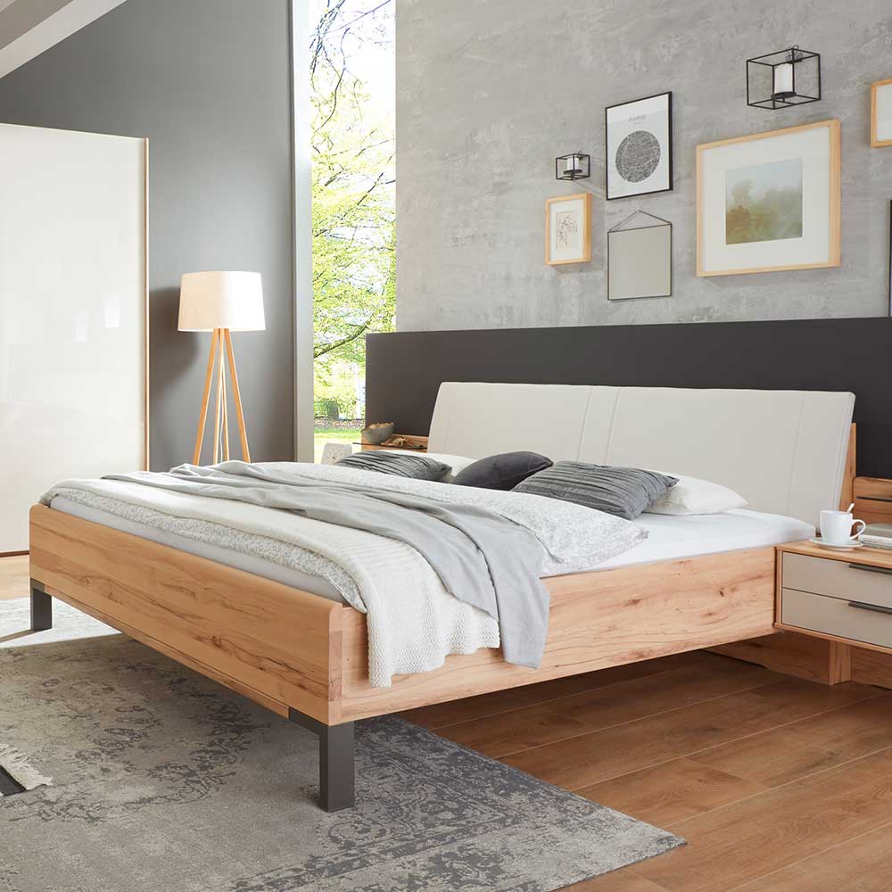 Kernbuche Designbett mit Kunstleder Kopfteil - Krofun