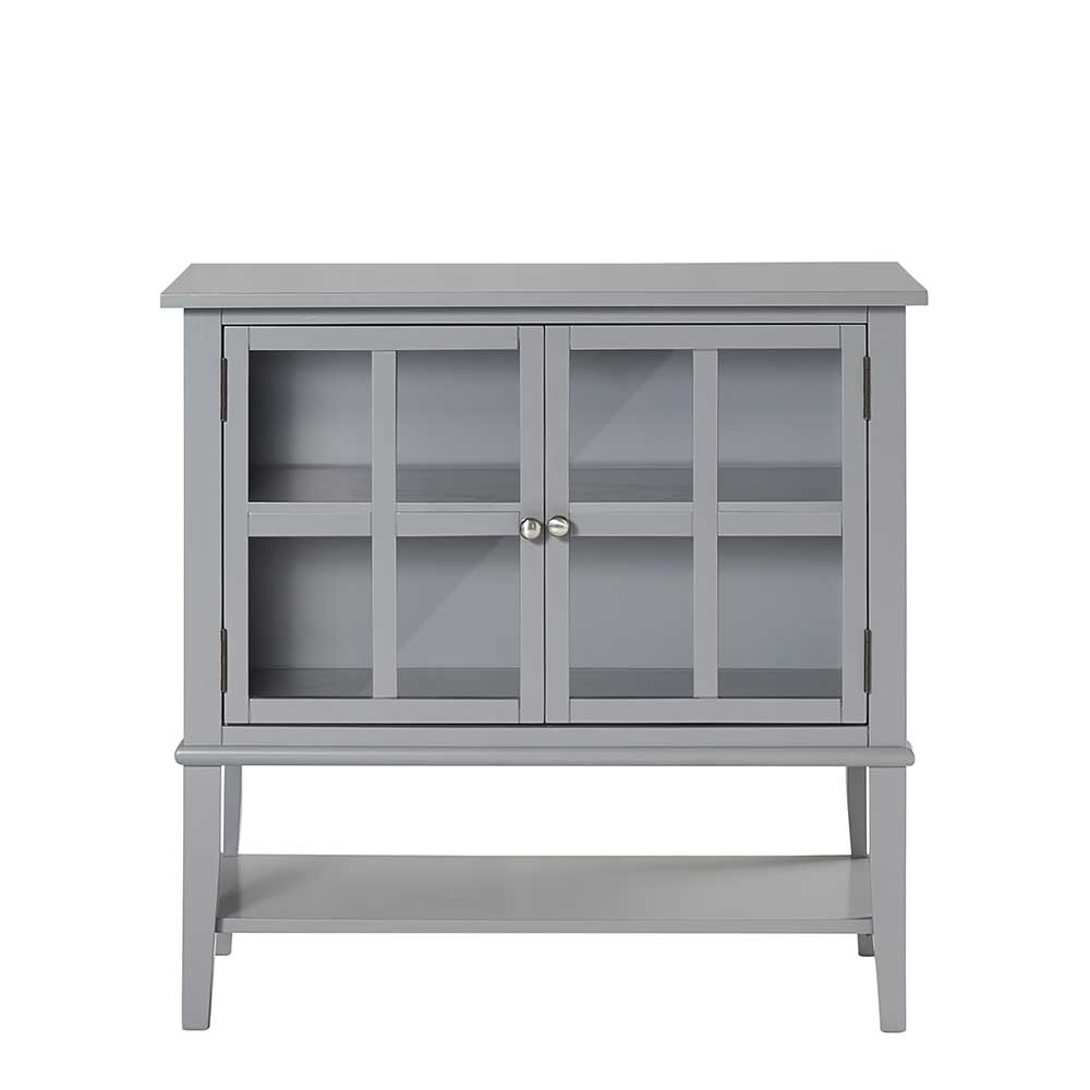 Grauer Glastürenschrank im Vintage Look mit zwei Türen und unterer Ablage – Radius