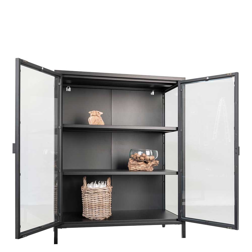 80x102x40 Highboard Vitrine aus Glas & Stahl - Immy