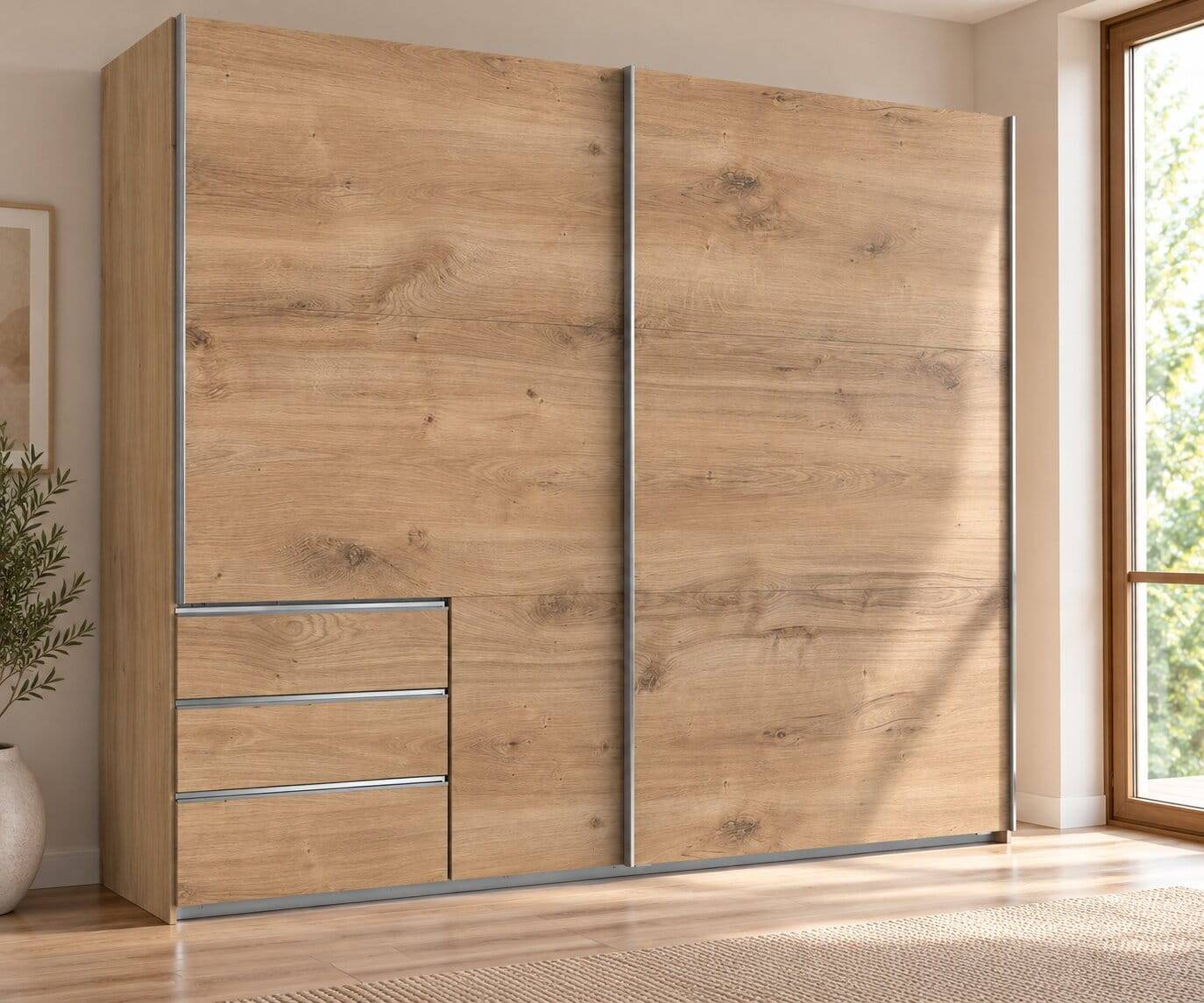 Holz Look Kleiderschrank mit drei Schubladen - Dagidoyo