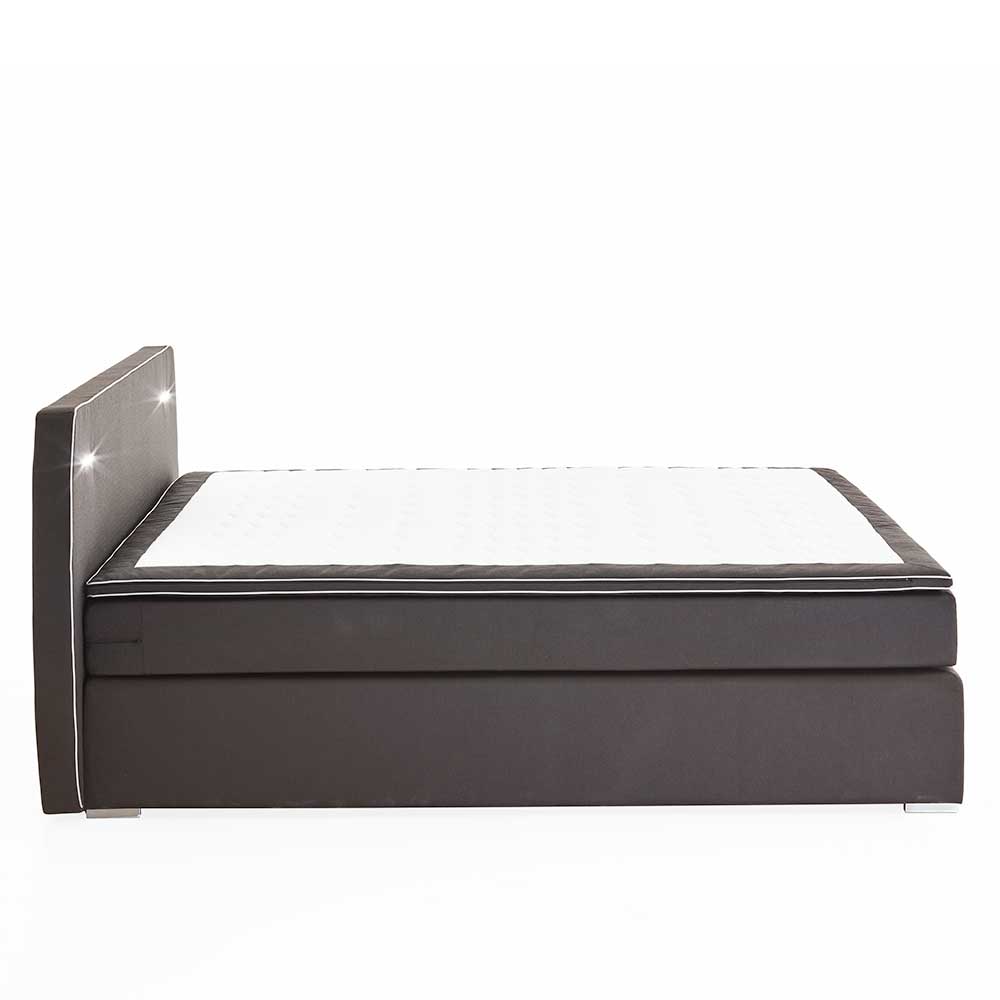 LED Boxspringbett in Dunkelgrau Stoff - Rumanticus