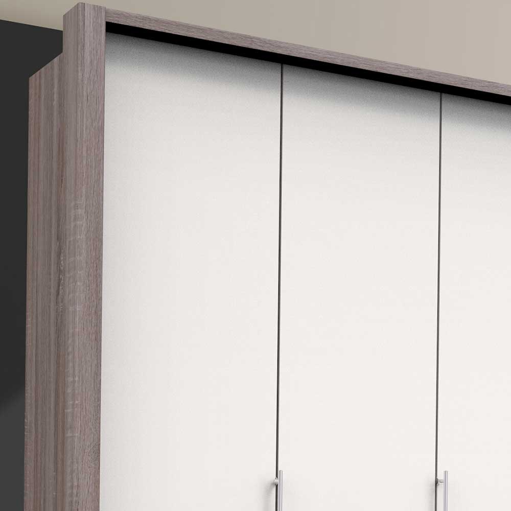 Eckdetail des Kleiderschranks mit Holzoptik-Seitenwand und oberer Abdeckung – Tivierto