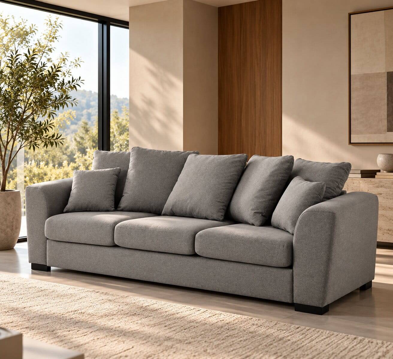 Graues Sofa Dreisitzer mit Armlehnen - Ionesa