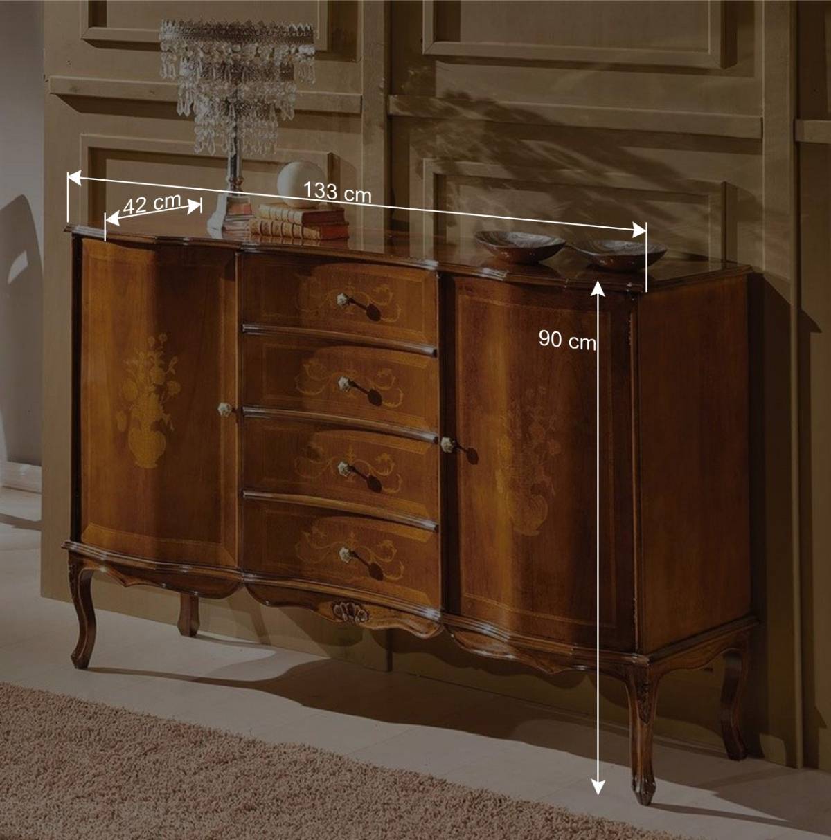 133x90x42 Barock Sideboard in Nussbaumfarben - Motiz