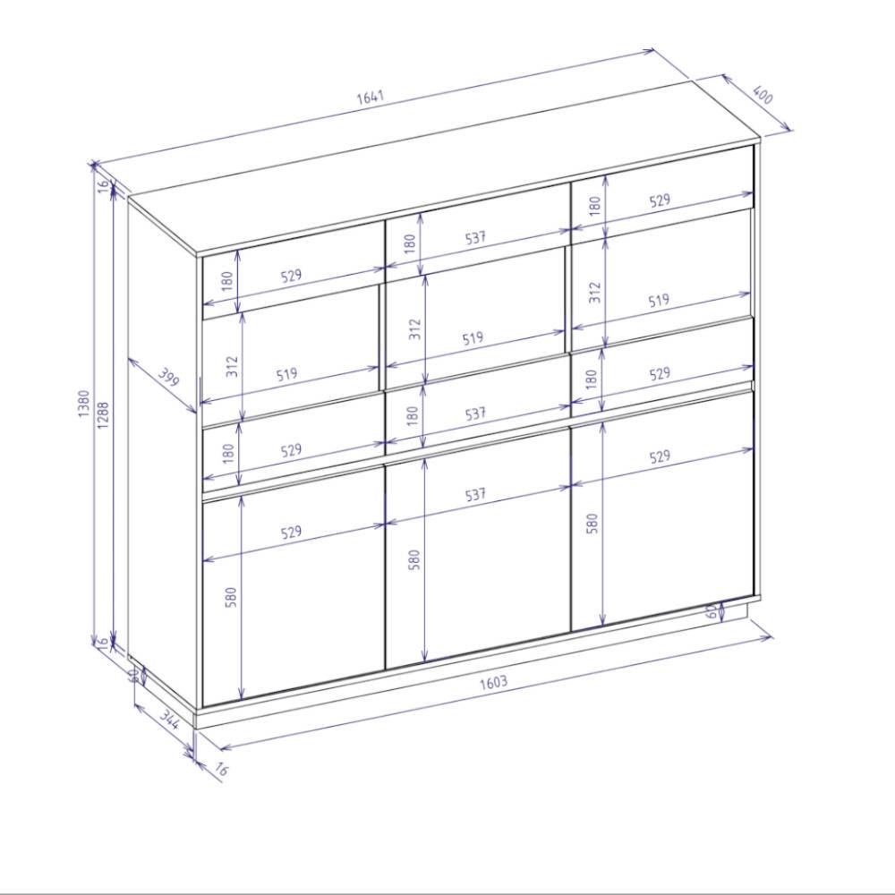Highboard Schrank mit Fronten und Maßen für die Aufteilung – Spain