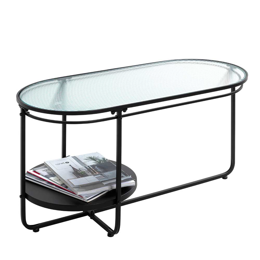Ovaler Couchtisch mit Strukturglas Platte - Fender