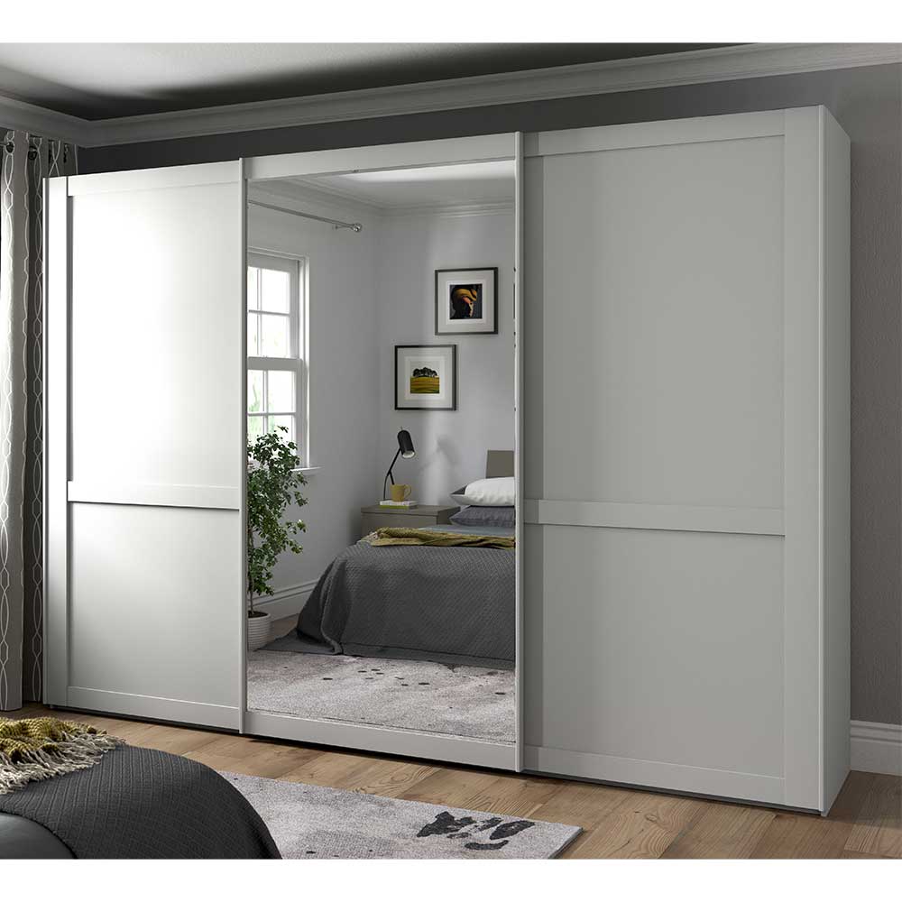 Weißer Schwebetürenschrank mit Spiegeltür im Schlafzimmer – Flinn