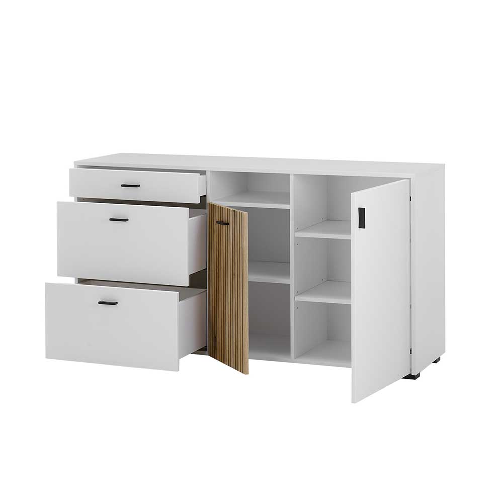 Design Sideboard in Mattweiß mit Wildeiche - Nenaloro
