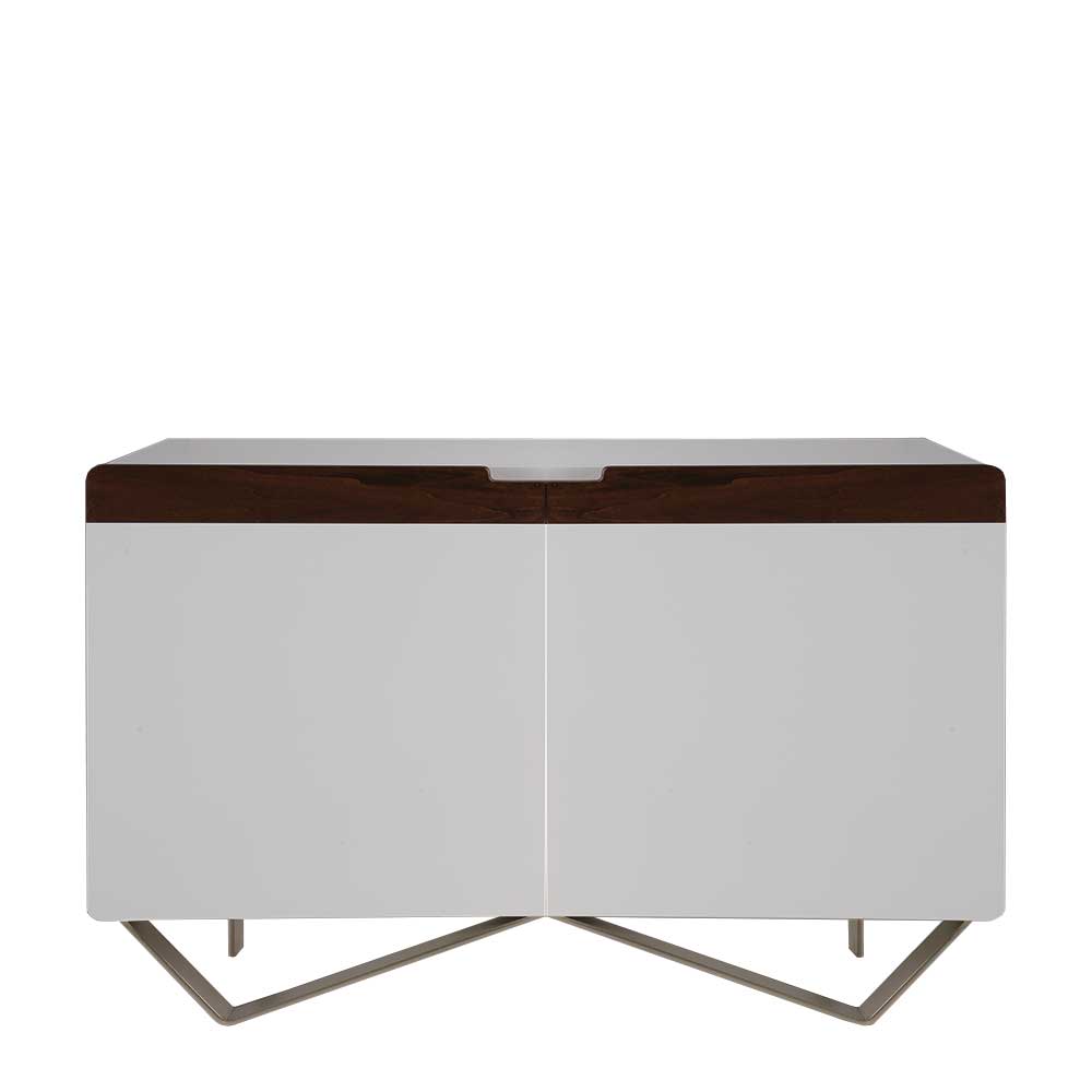 2-türige Design Kommode in Weiß & Nussbaum - Onesty