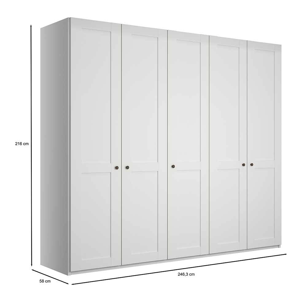 Weißer 5-türiger Kleiderschrank mit allen Maßen für Breite Höhe und Tiefe – Flinn