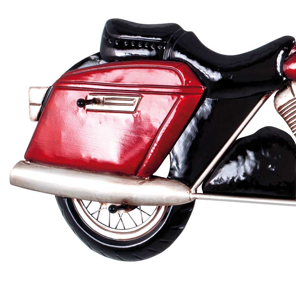 Hängegarderobe Motorrad Heckansicht mit rotem Seitenkoffer und Auspuff – Legend