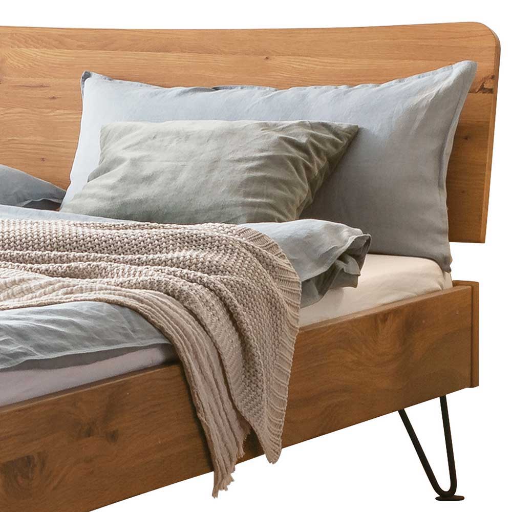 Wildeiche Doppelbett mit Hair Pin Legs - Roys