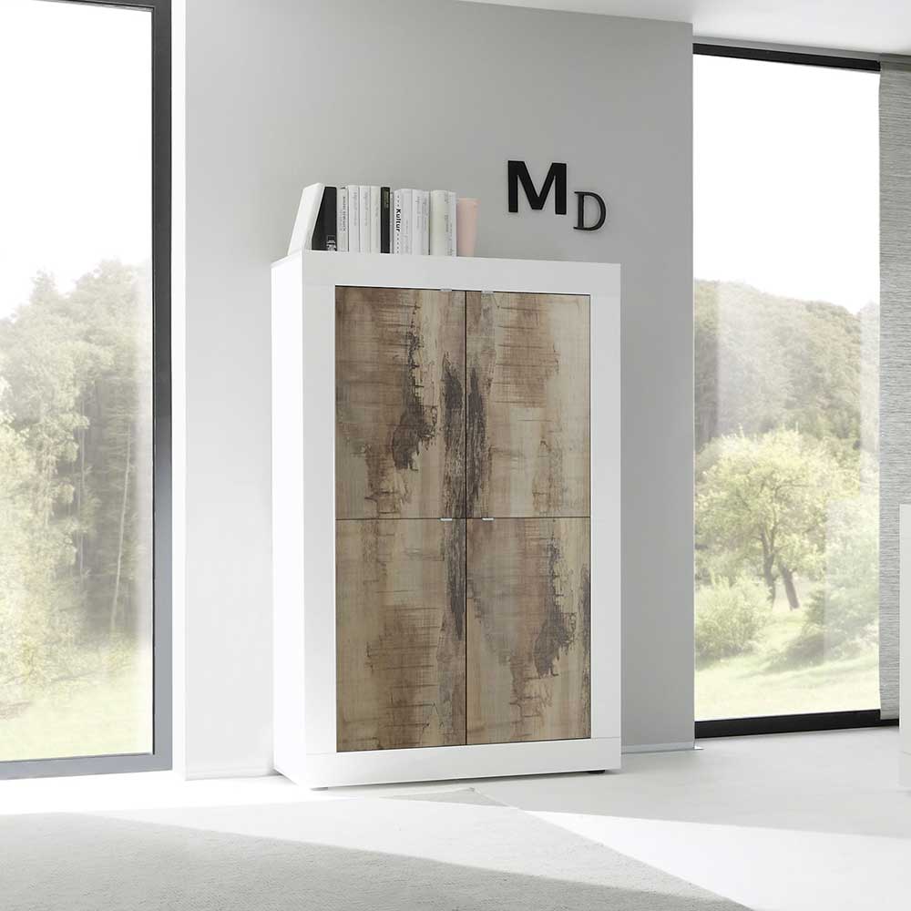 4-türiges Highboard in Holz verwittert NB - Olvenion