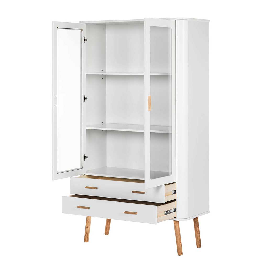Skandi Vitrine in Weiß und Eiche Natur - Yarisis