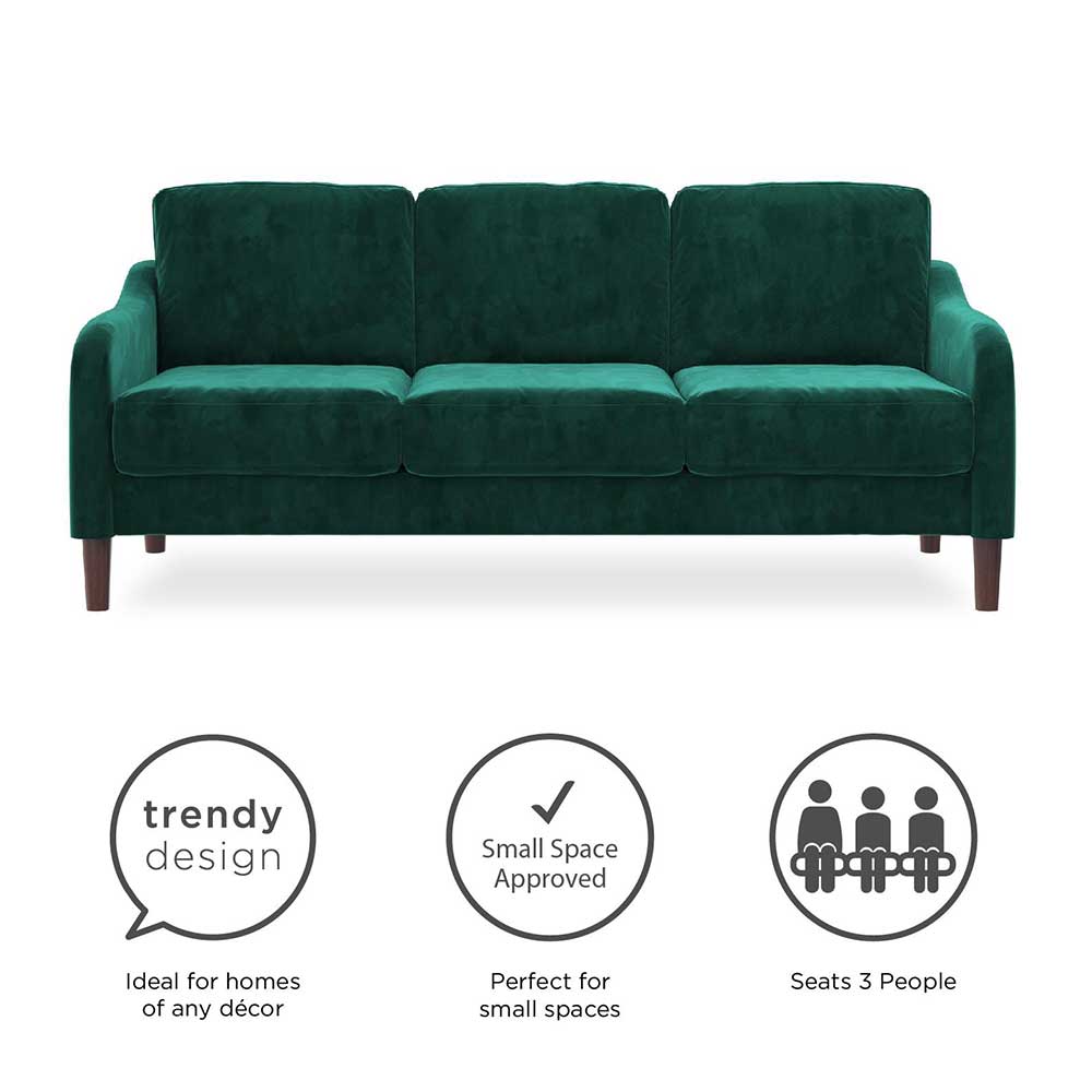 3-Sitzer Couch in Dunkelgrün Samtbezug - Cosmina