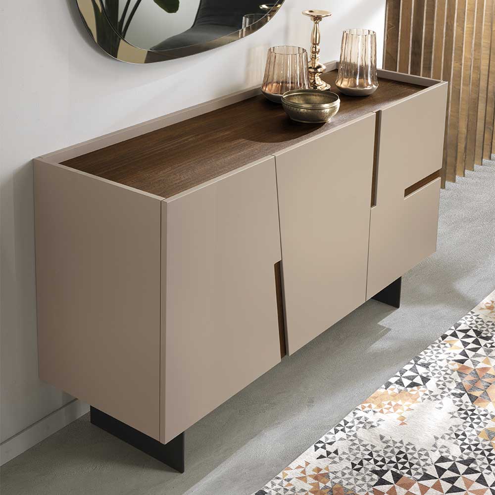 3-türiges Sidebodard in Taupe und Teak - Cadiz
