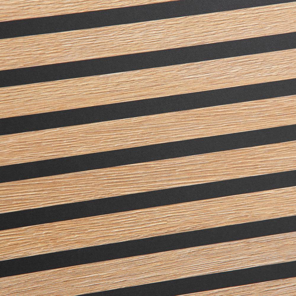 Wandregal in Mattweiß mit horizontalem Holzstreifen-Design und schwarzen Akzenten – Armina