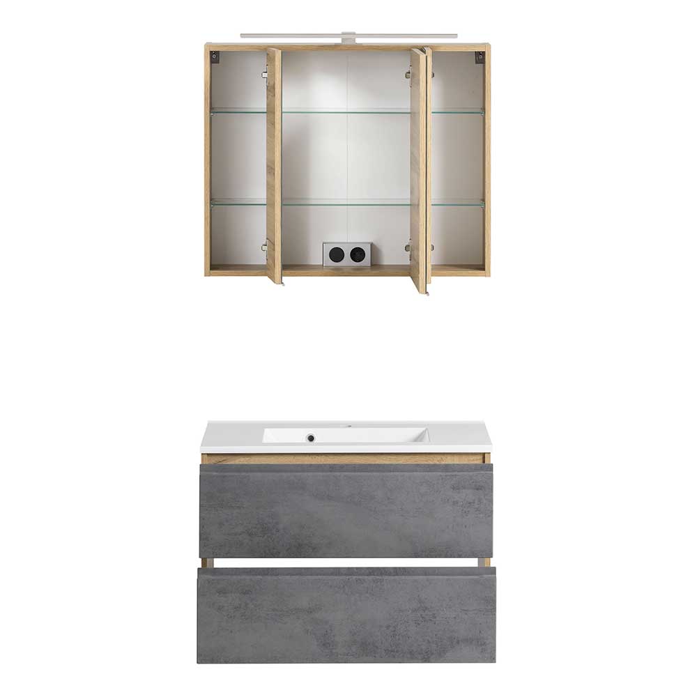 80 cm Waschtisch mit LED Spiegelschrank - Mia (zweiteilig)