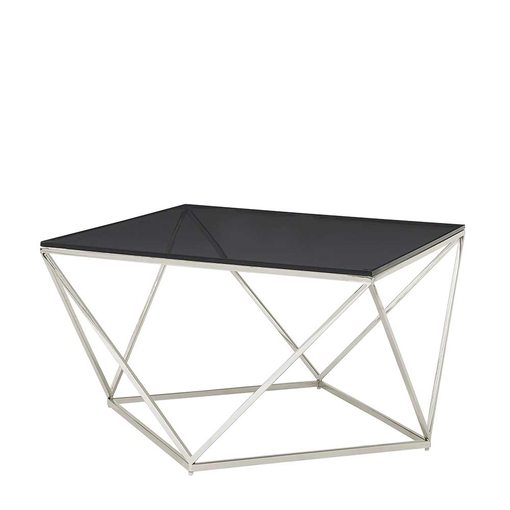 Moderner Designer Wohnzimmertisch mit schwarzer Glasplatte und filigranem Metallrahmen – Gavette