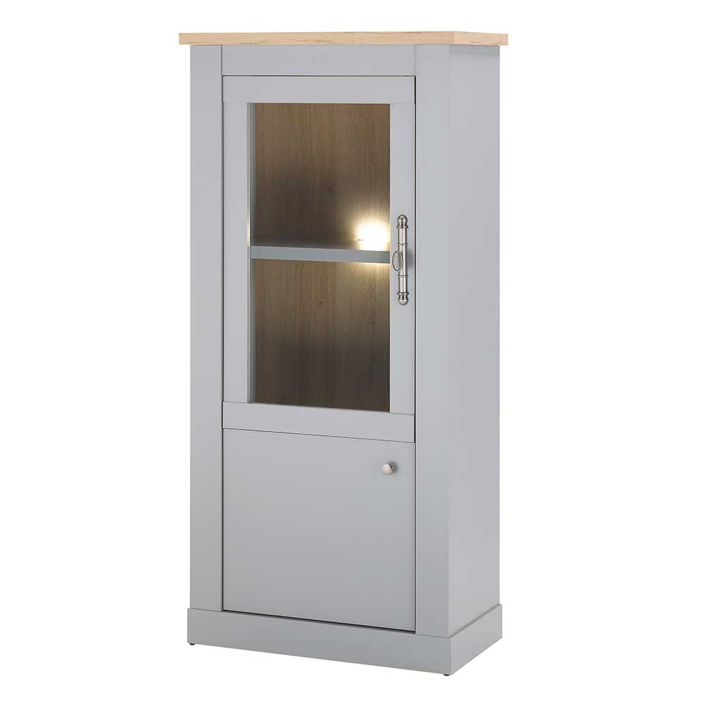 2-türiger Landhaus Vitrinenschrank in Lichtgrau - Buleta