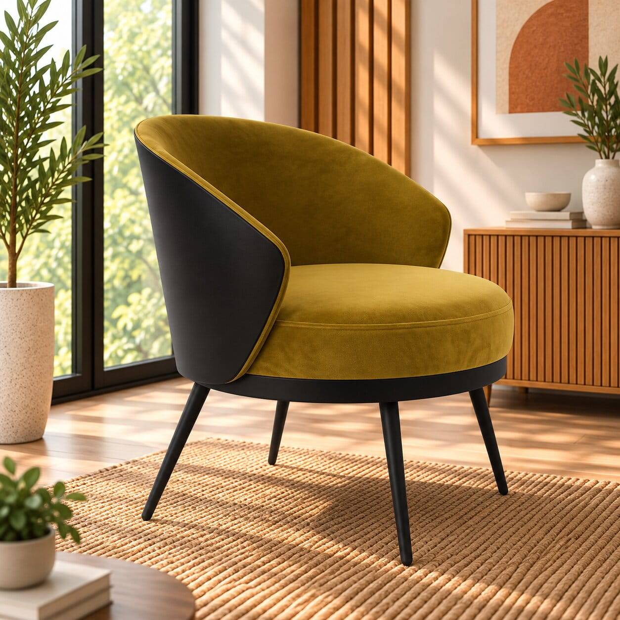 Frei stellbarer Velours Sessel in Gold Gelb - Durense
