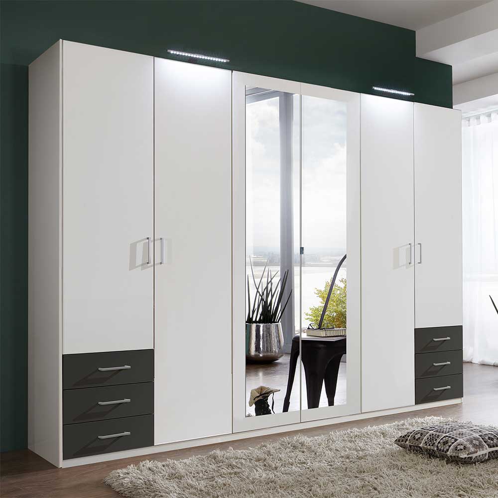 Schlafzimmer Kleiderschrank in Weiß & Dunkelgrau - Shakti