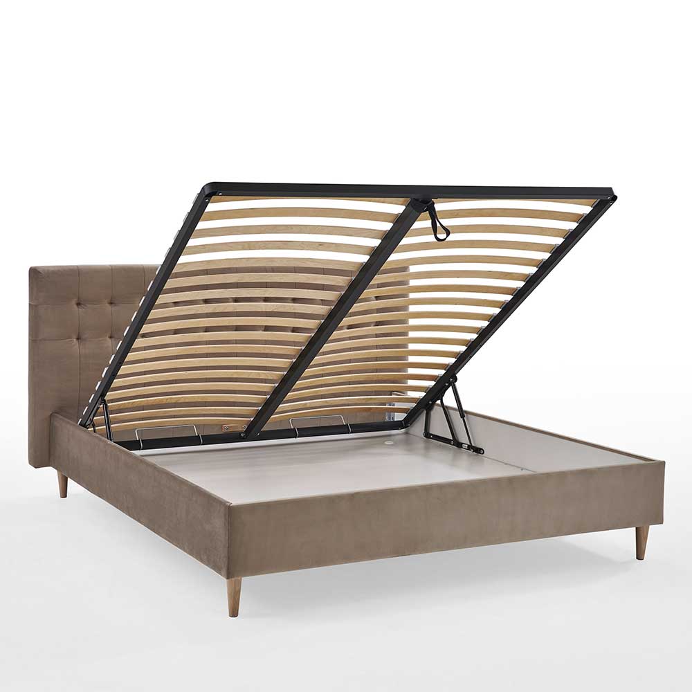 Stauraumbett in Taupe aus Samt - Ubaldo