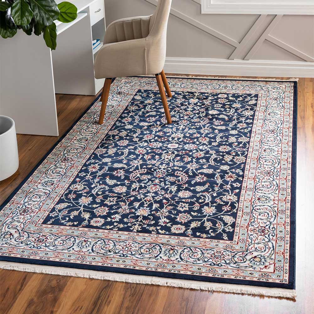 Rechteckiger Orient Teppich in Dunkelblau & Creme - Pandau