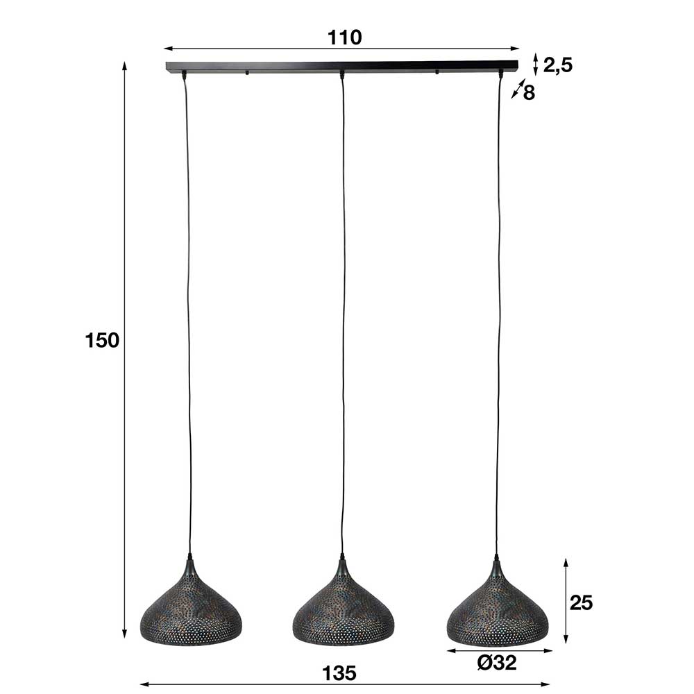 Pendelleuchte mit 3 Schirmen Trichterform Simulin aus Metall