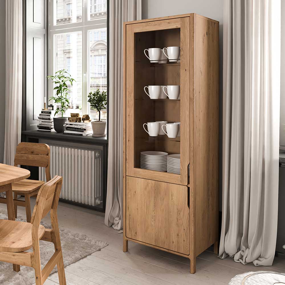 Wildeiche Vitrinenschrank mit viel Stauraum, ideal als Geschirrschrank im Esszimmer – Laida