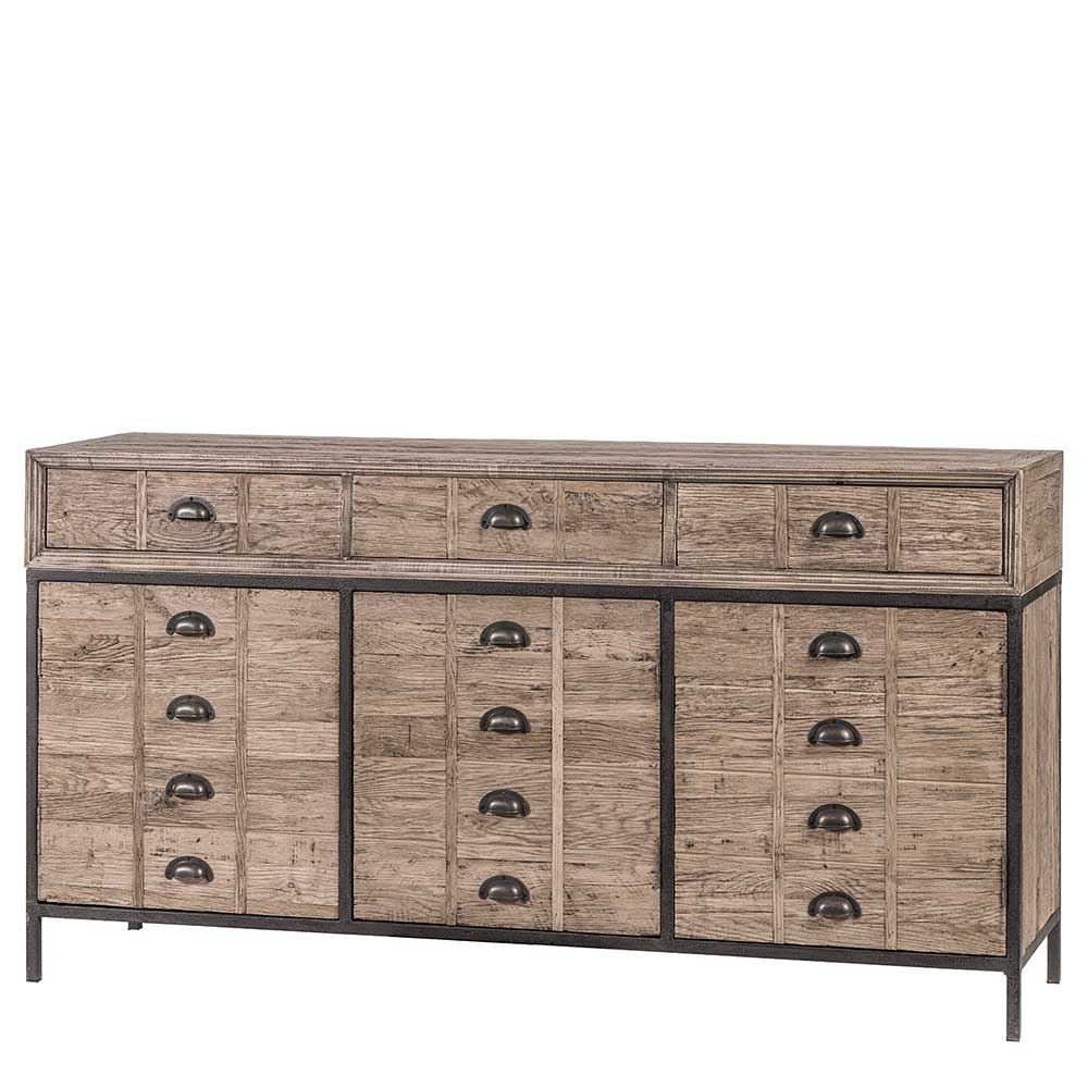 Robustes Vintage Sideboard aus Recyclingholz mit vielen Schubladen und stabilem Metallgestell – Uvolph
