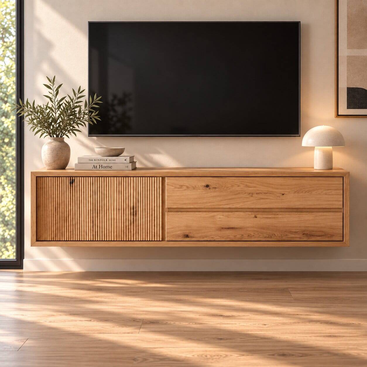 Hänge-TV-Board aus Wildeiche - Fredellia