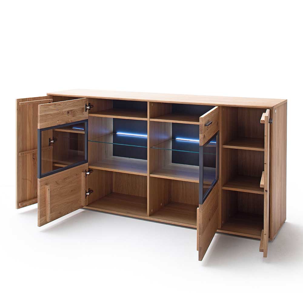 Modernes Eiche Sideboard mit Glaseinsätzen - Assela