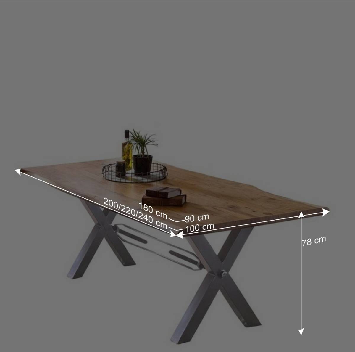 X Fuß Esszimmertisch mit Holzplatte Live Edge - Kandu